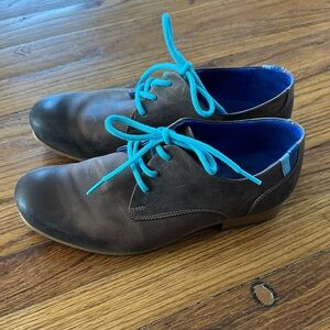New Brown Leather Shoes with Blue Accents